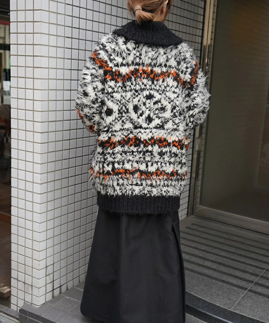 ニットプルオーバー ブルゾン luffy Cowichan with Glitchy Pattern 25―K10