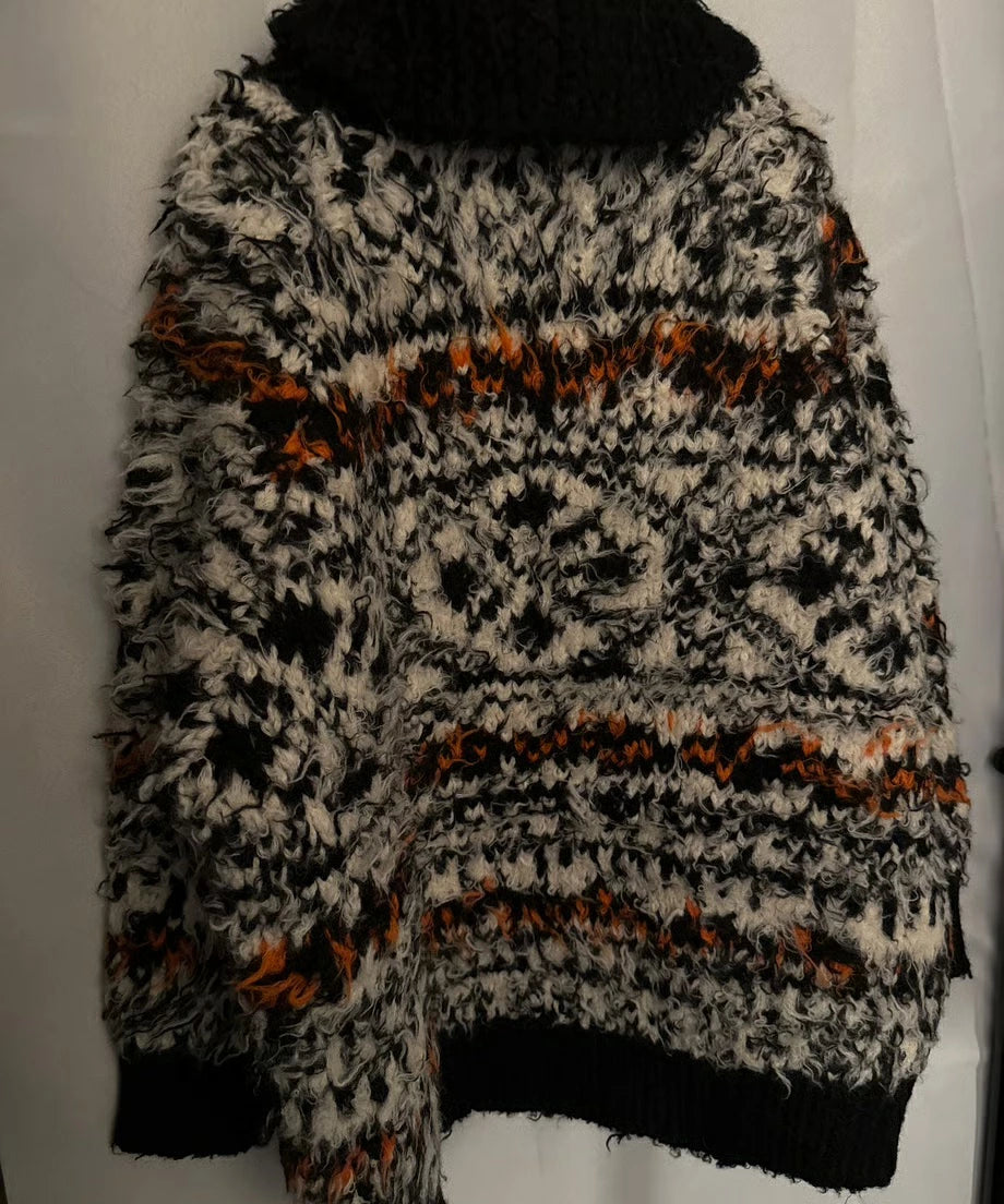 ニットプルオーバー ブルゾン luffy Cowichan with Glitchy Pattern 25―K10