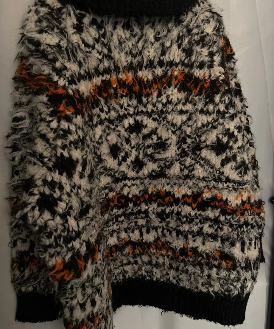 ニットプルオーバー ブルゾン luffy Cowichan with Glitchy Pattern 25―K10
