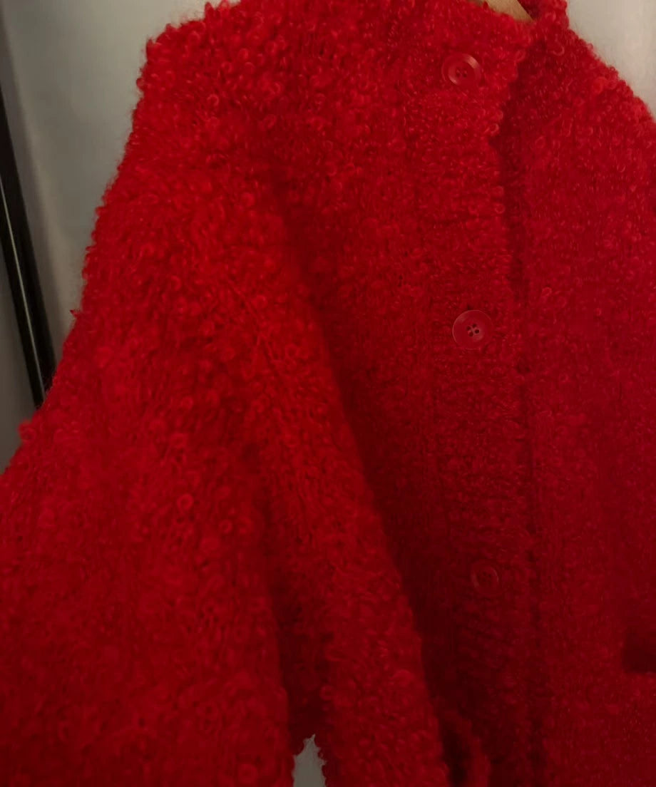 カーディガン Knit Pullover (Red) ニットプルオーバー Massive Mohair Cardigan